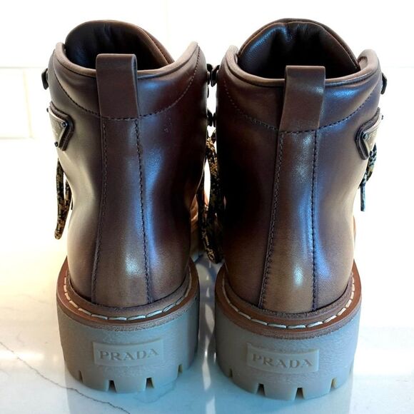 NWOT PRADA Leather Laced Booties Brown Women’s Size 36.5 - Picture 9 of 15